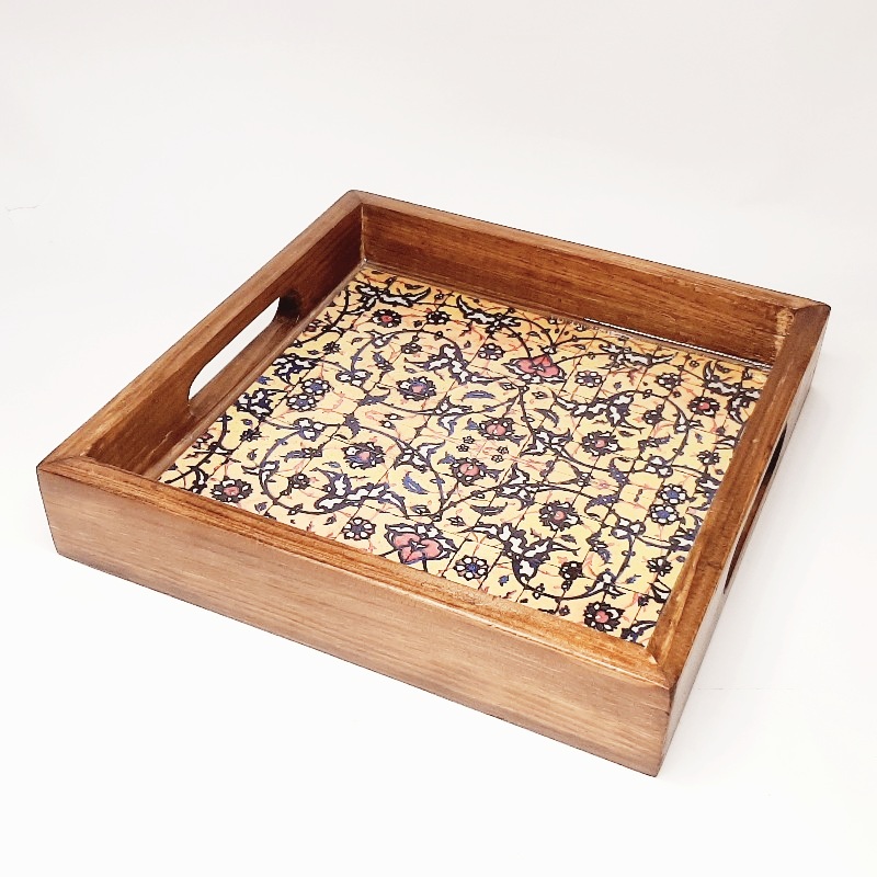سینی مربع چوبی طرح کاشی کد ۲۴